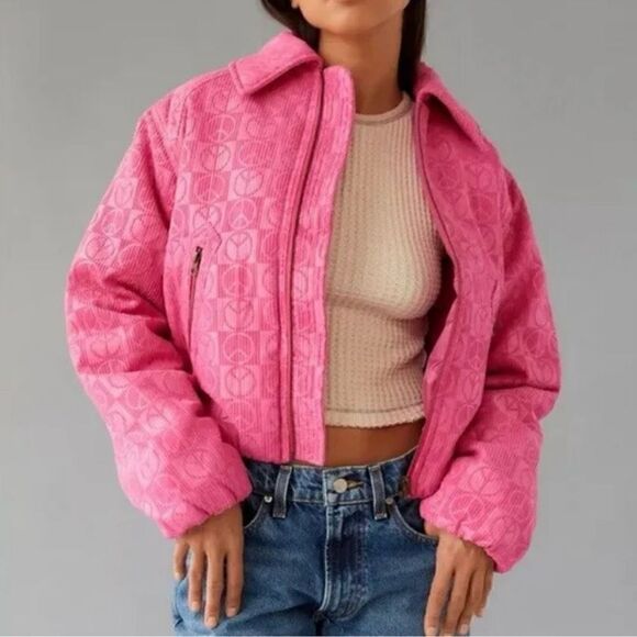 Urban Outfitters NWOT Femme Peace Sign Embossed Jacket Size S - Picture 2 of 11